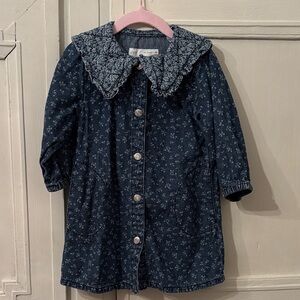 Zara Girls denim Floral dress with oversized Collar